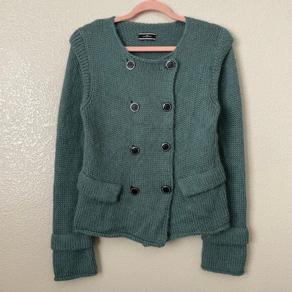 By Malene Birger Sweater Womens Medium Blue Alpaca Double Breasted Knit Preppy - Picture 3 of 13